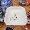 Khay vuộng cao men kem vẽ đào hồng