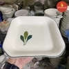 Khay vuông cao men kem vẽ ngò gai xanh