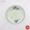 Đĩa tròn men kem vẽ sen xanh