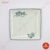 Khay vuông men kem vẽ sen xanh