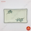 Khay Chữ nhật men kem vẽ sen xanh