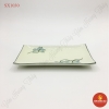 Khay Chữ nhật men kem vẽ sen xanh