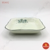 Khay vuông cao men kem vẽ sen xanh
