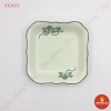 Khay vuông cao men kem vẽ sen xanh
