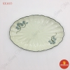 Đĩa bầu dục múi men kem vẽ sen xanh