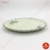 Đĩa bầu dục múi men kem vẽ sen xanh
