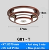 Đèn ốp trần hình tròn 2 tầng mặt 3 lá kẻ sọc  D570 mm màu gỗ ốc chó, công suất Led 72w, ánh sáng 3 màu, Mã sản phẩm: G01-T