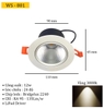 ĐÈN ÂM TRẦN SPOTLIGHT COB CAO CẤP - MẶT KÍNH CHẤM TRÒN Ở GIỮA - VIỀN TRẮNG - CÔNG SUẤT 12W - SÁNG 3000K/4000K - M: WS - 801