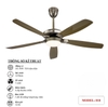 Quạt trần cổ điển 5 cánh có đèn thân màu đồng xanh, sải cánh 1420 mm, Mã sản phẩm: 818
