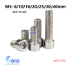 INOX 201 Bulong vít lục giác đầu trụ M5x6/10/16/20/25/30/40mm thép không gỉ