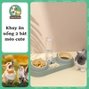 Bát ăn 3 ngăn mèo cute cho chó mèo kèm bình đựng nước tự động 500ml