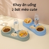 Bát ăn 3 ngăn mèo cute cho chó mèo kèm bình đựng nước tự động 500ml