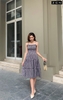 20/V033/02 VÁY MAXI ,2 DÂY HÌNH CARO NHỎ