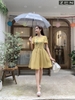 20/V099/02 VÁY XÒE, CT, ĐAI EO, THÊU NGỰC, VÀNG