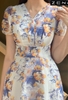 23/V008/XL/01/VÁY XÒE, CỔ V, CT, HOA CAM