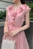 23/V013/02/VÁY MAXI, BÈO CỔ, CHUN BỤNG, HỒNG