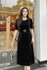 23/V058/XXL/01/VÁY NHUNG XÒE, TL, ĐAI EO, ĐEN