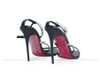 Souvenir sandal dây da gót  nhọn 9cm đen