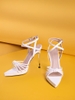 Souvenir sandal đúp supper nhọn chéo dây 11cm trắng mờ