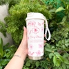 Ly giữ nhiệt in hoa 500ml có ống hút, inox 316 cao cấp, quai xách tiện lợi