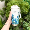 Ly giữ nhiệt in hoa 500ml có ống hút, inox 316 cao cấp, quai xách tiện lợi