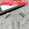 Set 2 đôi đũa inox kèm kê đũa hình hoa phong cách Nhật