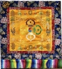 |100x110cm| Khăn trải bàn mật tông cỡ to vải gấm Tây Tạng cao cấp thêu chày kim cang kép và bát kiết tường (bát cát tường) - KTB017