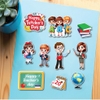 Combo 2 set giấy 20.11 - thầy cô giáo và học sinh cầm chữ cái ABC.