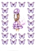 10 set giấy -  cô gái đội mũ màu tím và bướm giấy màu tím.