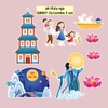 Combo 2 set giấy trung thu - gia đình, thuyền, hằng nga MẪU 7.