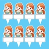 Set 50 thẻ giấy có chân cắm-bé GÁI tóc vàng nâu áo xanh (CHÚ Ý SET 50).