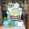 Combo 2 set giấy  - bé TRAI nằm trăng ngủ, dây quần áo, bảng viết chữ (XANH).
