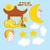 Combo 2 set giấy trung thu - thỏ ngồi trăng vàng (MẪU 2).