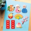 Combo 2 set giấy tết - ông bà (ông áo xanh, bà áo hồng, quạt hồng vàng, cành đào, đào tiên).