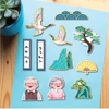 Combo 2 set giấy - ông bà, hạc, cây  và núi xanh (ép nhũ).