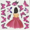 10 set giấy -  cô gái váy hồng đậm và bướm giấy hồng đậm.