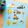 Combo 5 set giấy - em bé lái xe công trình và cây màu cam.