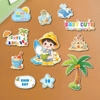 Combo 5 set giấy SX- bé TRAI mũ vàng uống nước dừa và cây dừa.