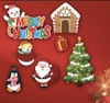 Combo 2 set giấy giáng sinh (noel) - ÔNG GIÀ NOEL, NGÔI NHÀ, chữ Merry Chrismas gắn người tuyết.