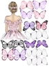 10 set giấy -  cô gái váy hồng nhạt và bướm giấy mix hồng tím trắng đen.