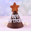 set 10 Mũ sinh nhật vải dạ MÀU NÂU-HAPPY TRẮNG KT 12x17cm.
