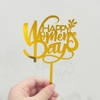 Set 10 mica Happy women's day gắn cành lá ở cuối-VÀNG.