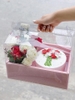 Set 10 hộp mica 2 ngăn có quai xách kèm đế (đk khay đựng bánh 16cm, đk khay hoa 8cm)-MÀU HỒNG.
