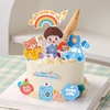 Combo 2 set giấy - bé trai áo xanh dương ôm khủng long.