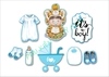 Combo 2 set giấy-Hổ vàng và quần áo, xe nôi -XANH.