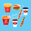 Combo 2 set giấy - đồ ăn nhanh mẫu 2 (1 bánh hamburger và 2 xiên thịt).