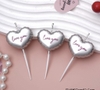 Vỉ nến 3 trái tim có chữ love you-MÀU BẠC.