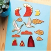 Combo 2 set giấy tết - HẠC, MÂY, NÚI MÀU ĐỎ (ÉP NHŨ).