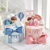 Tượng bé trai ôm bình sữa XANH (tóc mái bằng)-NHỰA MỀM.