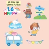 Combo 2 set giấy- bé TRAI ôm kẹo, xe xanh và gấu nâu (happy chidren's day).